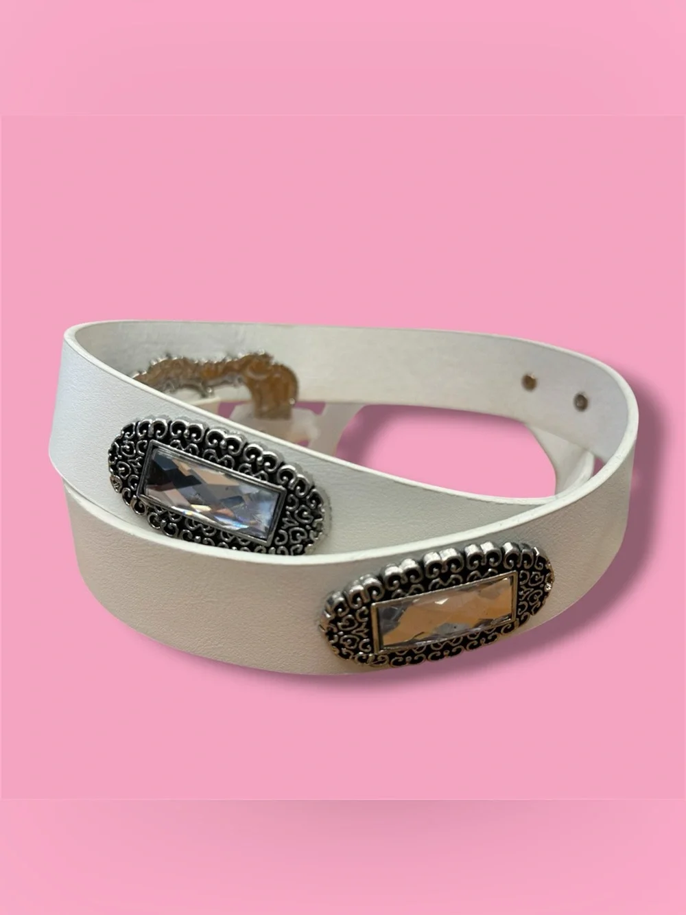 BUNDLE OF 2 White Crystal Accent Women's Belt - Unbranded